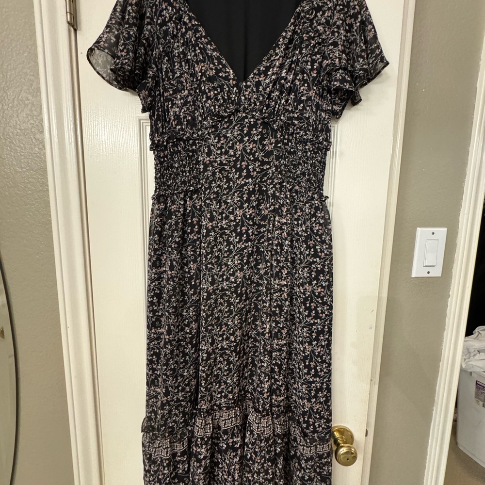 Max Studio Black and Pink Floral Maxi Dress